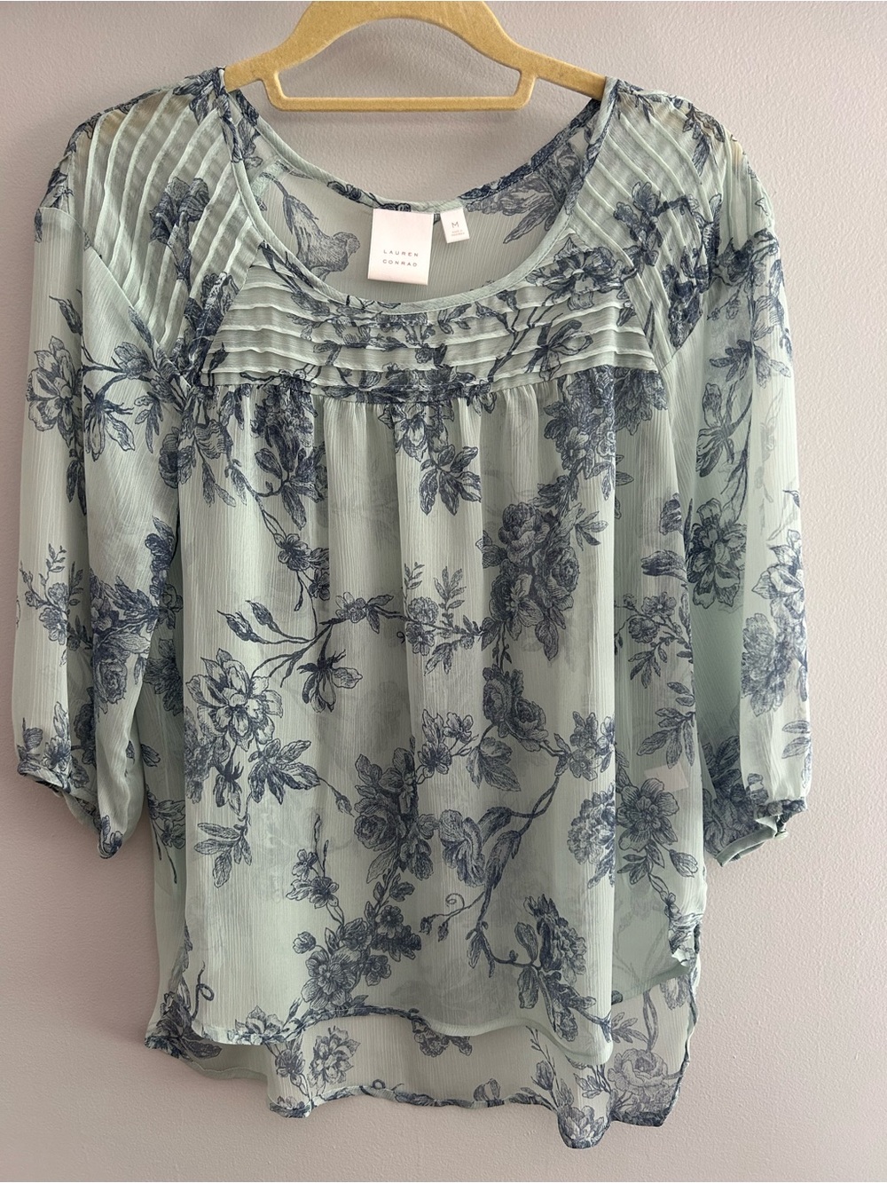LC Lauren Conrad, Sheer, Green and Blue Blouse, Size M,